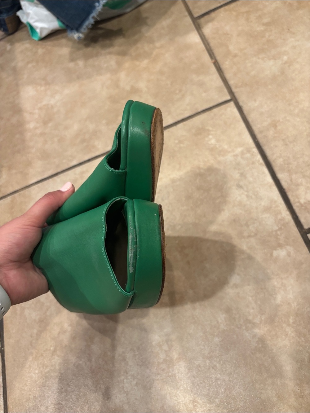 Charlotte Stone Green Leather Platform Heeled Sandals - Picture 2 of 7